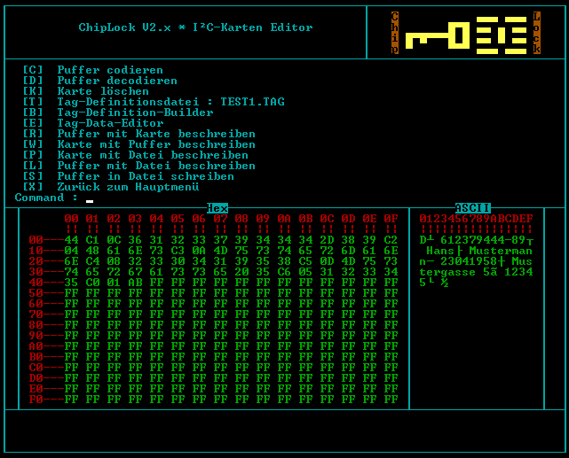 ChipLock Software I²C-Karten-Editor