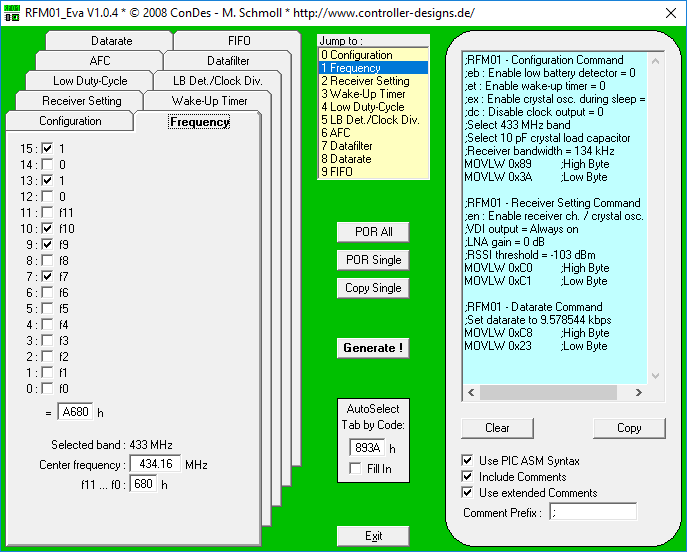 RFM01_Eva Command Code Generator Screenshot 2