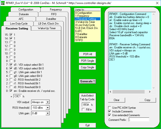 RFM01_Eva Command Code Generator Screenshot 1