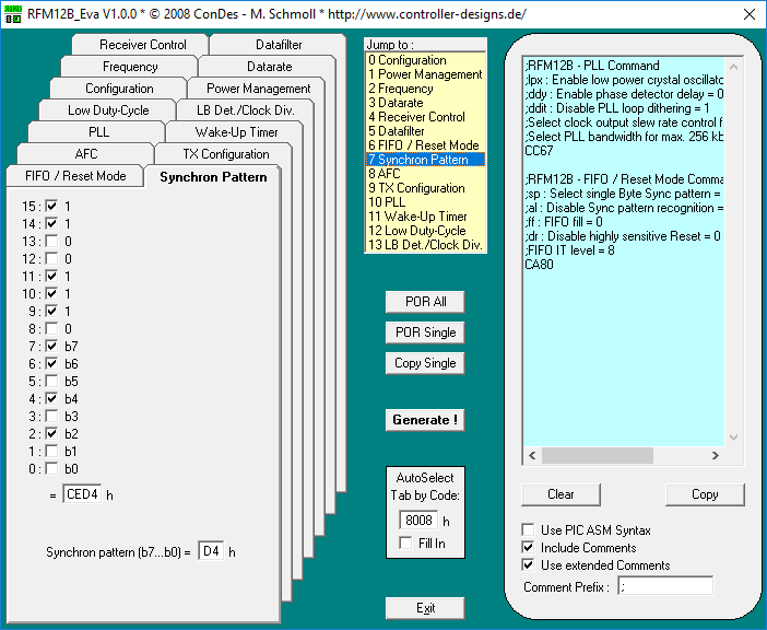 RFM12B_Eva Command Code Generator Screenshot 1