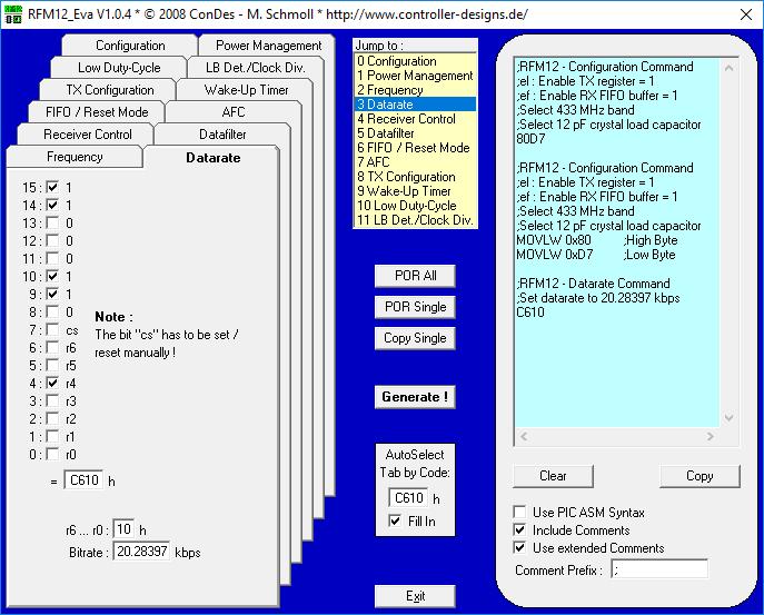 RFM12_Eva Command Code Generator Screenshot 1